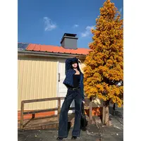 六指导 时髦公式 美式复古直筒牛仔裤女新款设计感显瘦通勤阔腿裤