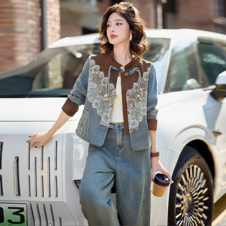 牛仔套装女2025秋季新款chic高级感大方得体新中式国风休闲两件套