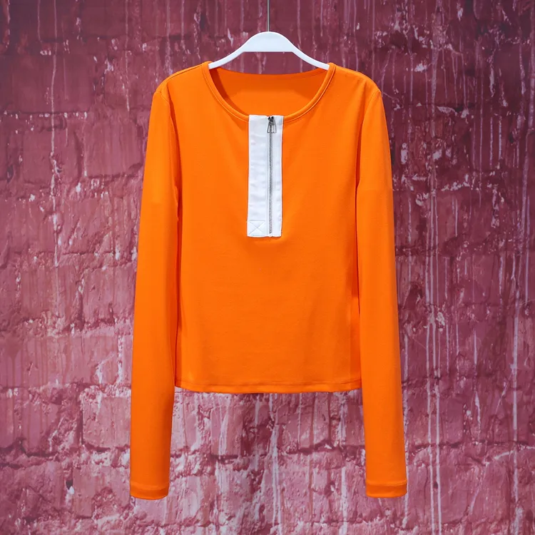 【韩哥女装】《朱橘红橙已堪》爱玛橙半拉链圆领打底衫6295A