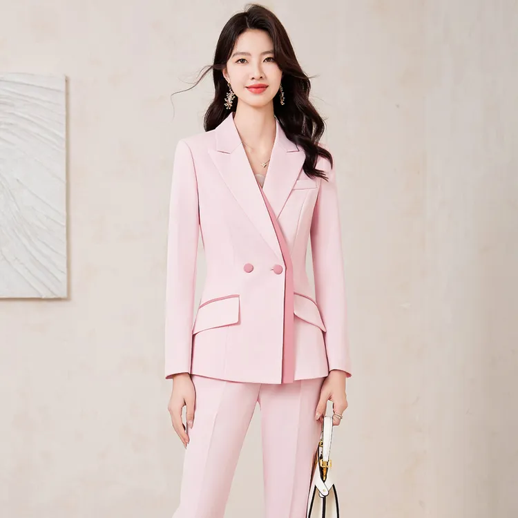 高级感粉色西装套装女2025秋冬新款气质播音艺考主持人正装职业装