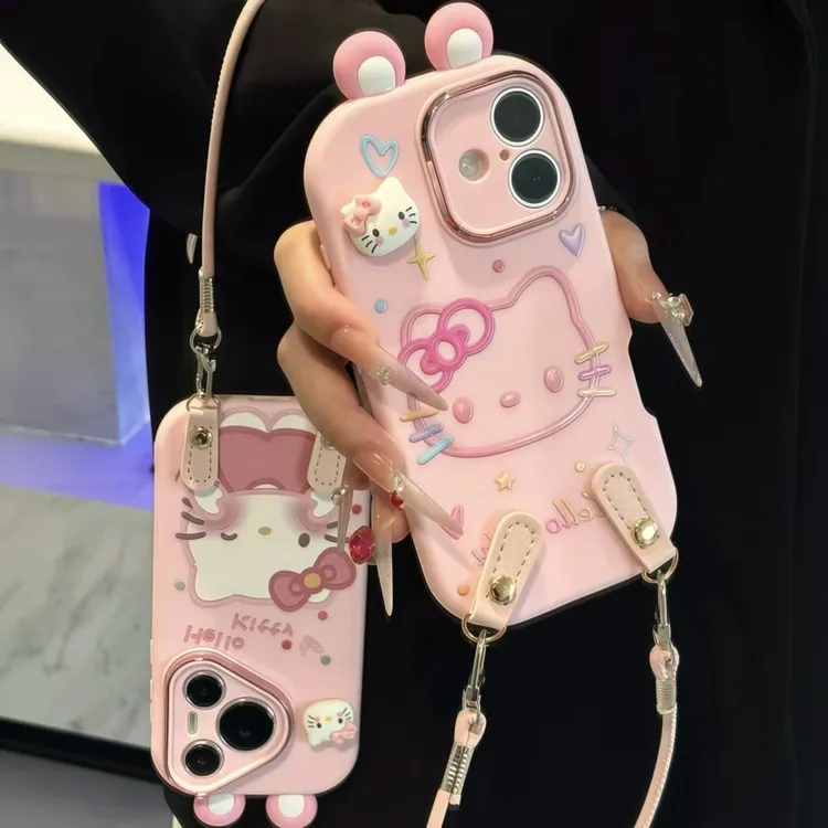 少女粉凯蒂适用苹果17华为p70oppo小米15vivo金属小胖妹手机壳