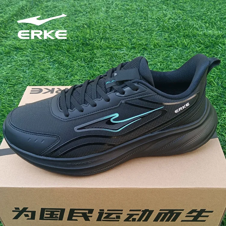 erke/鸿星尔克全黑运动鞋男士黑色跑步鞋秋季运动鞋软底跑鞋减震