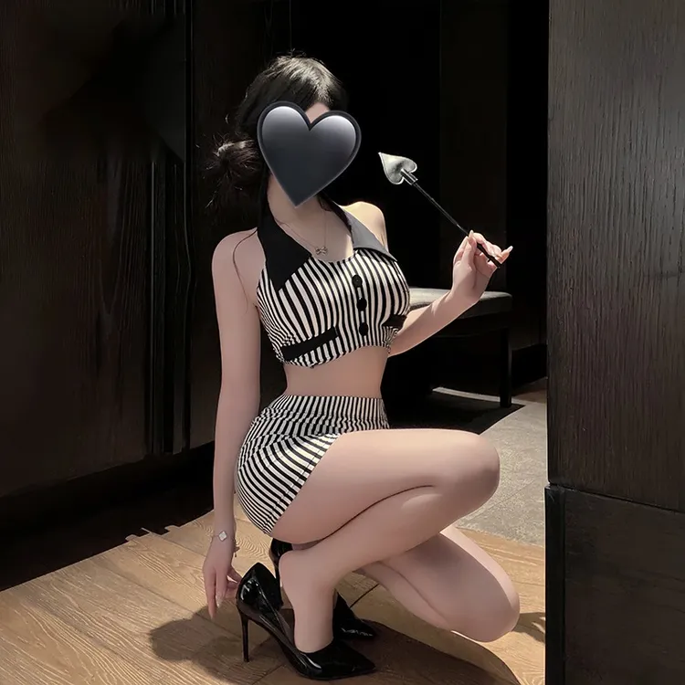 新款性感内衣角 色扮 演性感制服条纹秘书免 脱套装