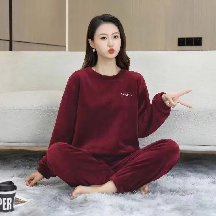 【男女同款】睡衣家居服珊瑚绒加绒大码睡眠套装保暖秋冬季女可外穿