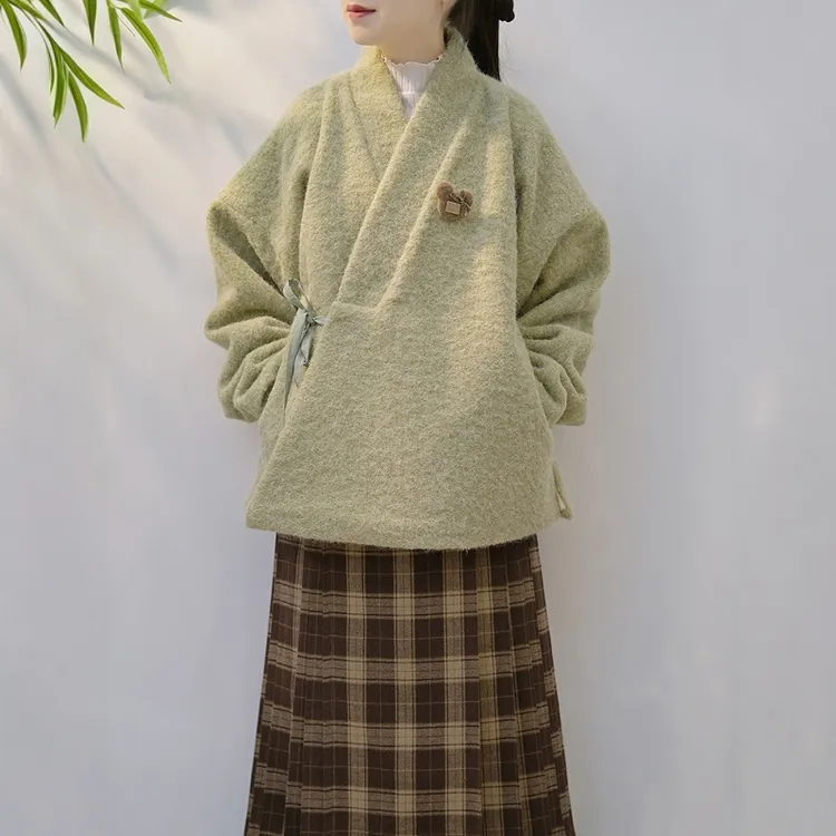 汉庭记[绒绒]明制日常汉服女对穿交改良弓袋袖短袄格子马面裙冬