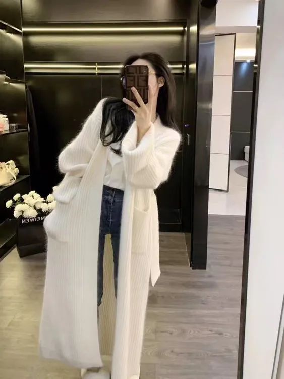 2025秋冬新款毛衣外套女韩系慵懒风宽松中长百搭气质针织开衫上衣