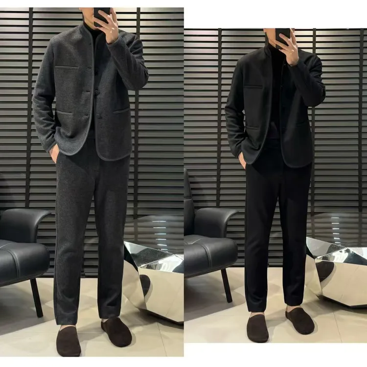【杰*亚新贵OLDMQNEY】男士秋季新款羊毛混纺伯爵领简约高级套装