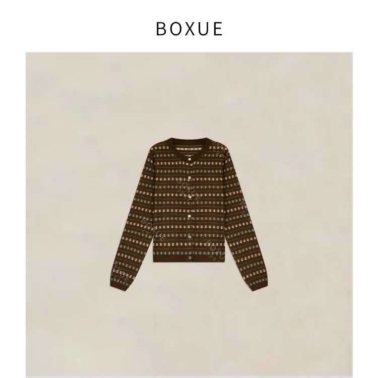 BOXUE“可可烤奶”2025秋冬高级感复古花纹绵.羊毛外套#250825W4158