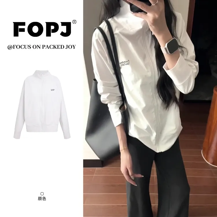 FOPJ美式设计感休闲百搭立领插肩袖长袖防晒衣夏季薄款拉链外套女