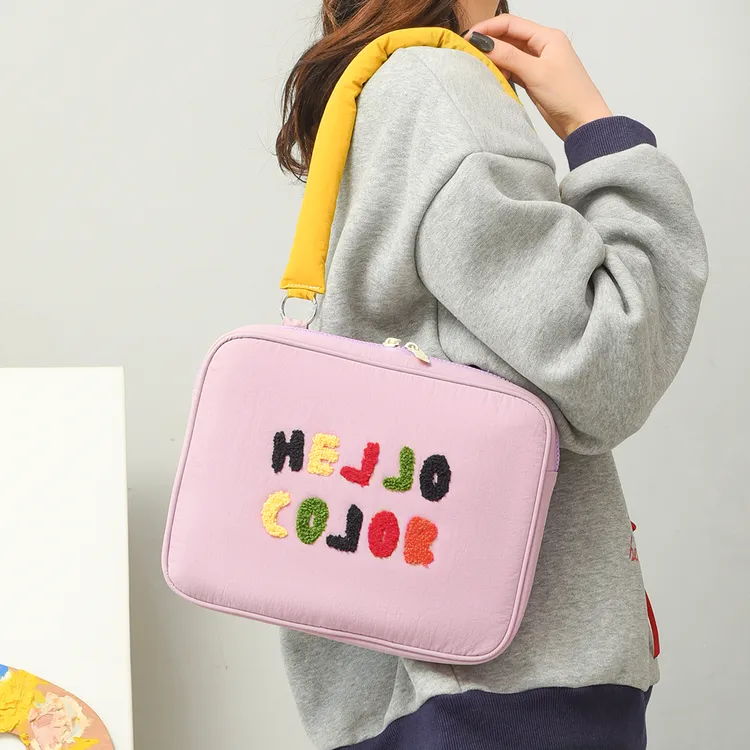 清新毛巾绣女生内胆包手提手拎iPad平板单肩电脑包10/13/16寸防水