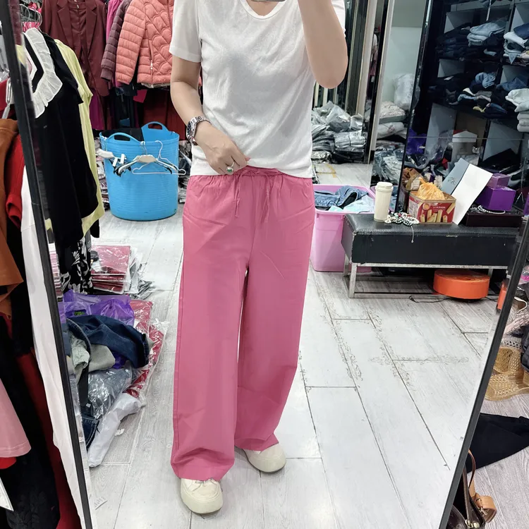 优质不变形凉爽9粉两色松紧腰直筒休闲裤6281欧美