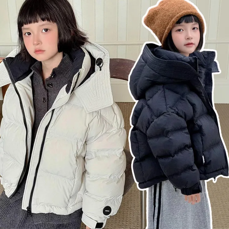 女童冬季羽绒服外套童装新款女孩90%白鸭绒连帽保暖上衣男童洋气