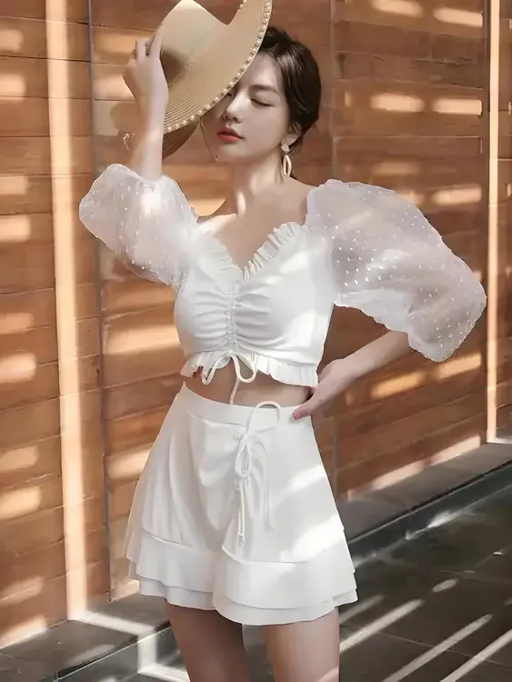 (孤品泳衣)夏季年轻性感高级仙女辣妹显瘦遮肉连体保守泳衣