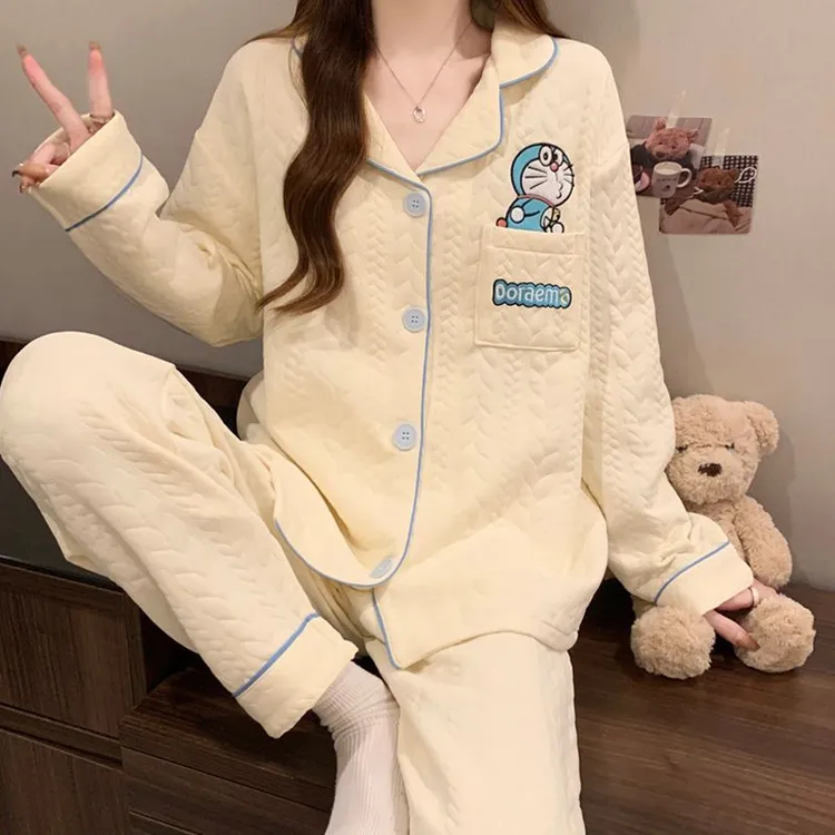 动漫卡通舒适睡衣女2025年新款冬季长袖加厚空气棉夹层家居服