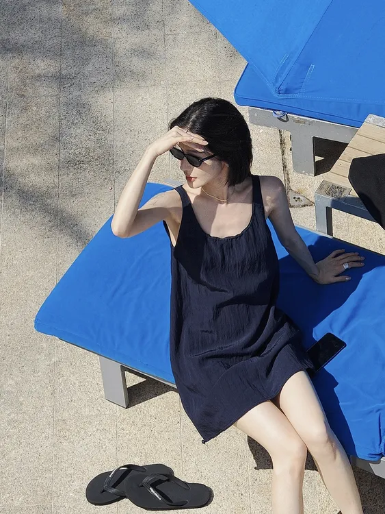 金子/JZ SO MUCH【海岛裙】莱赛尔天丝休闲套头法式度假背心裙