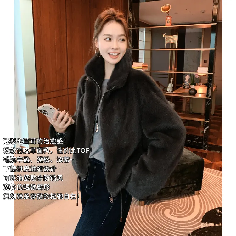 人造皮草 美洋MEIYANG龙猫仿皮草外套 毛茸茸暖乎乎短款【周一】