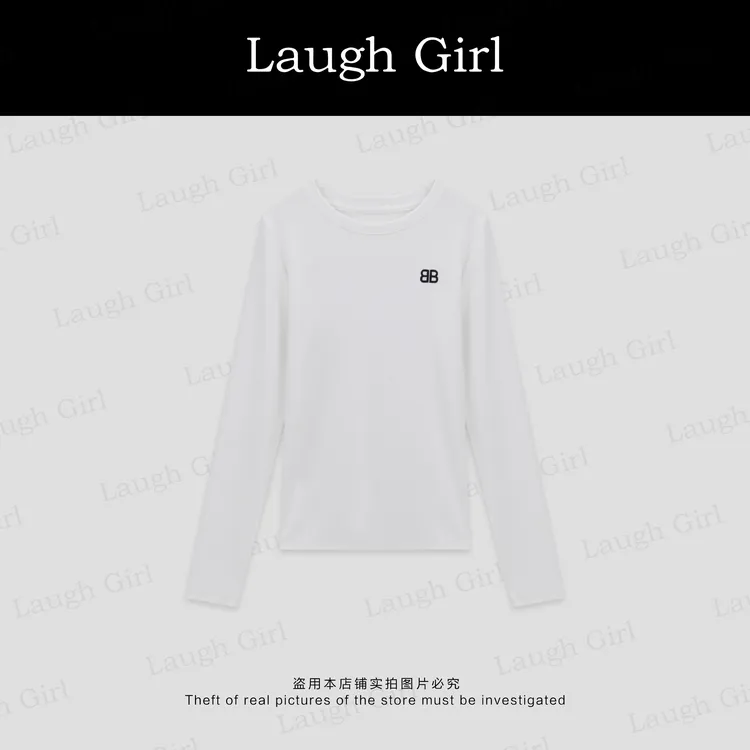 楚楚君 Laugh girl【品牌T】圆领净版BB字母刺绣长袖T恤TL531080J