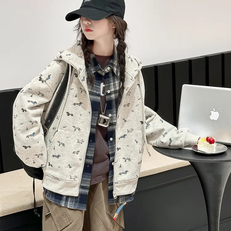女童外套秋季2025新款洋气儿童连帽上衣休闲宽松中大童小女孩衣服