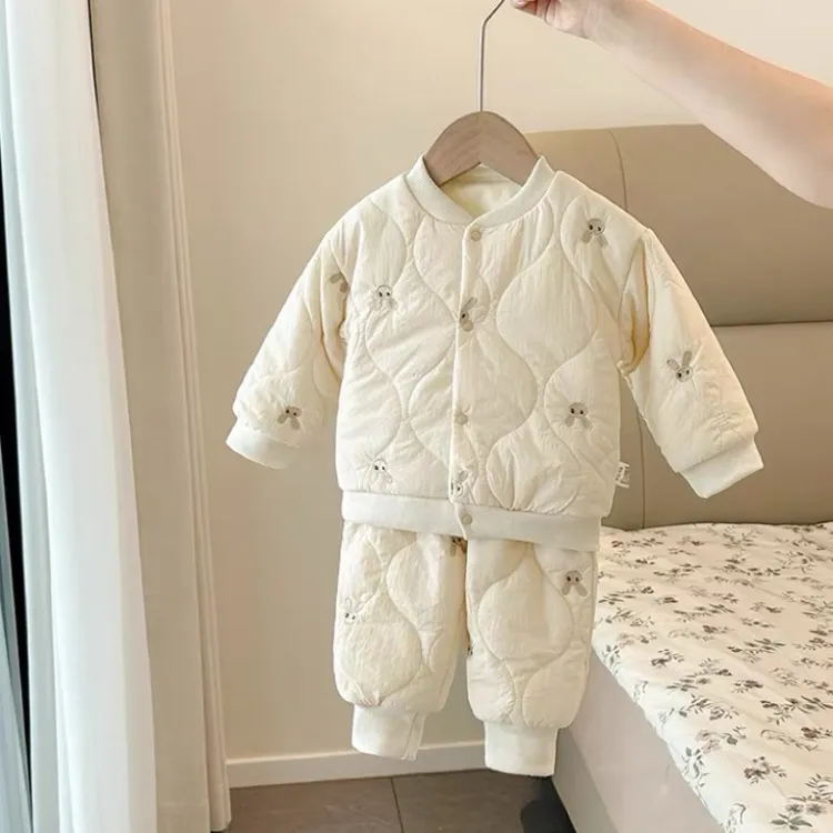 儿童冬装套装2025新款女宝宝棉衣两件套男婴幼儿冬季加绒夹棉衣服