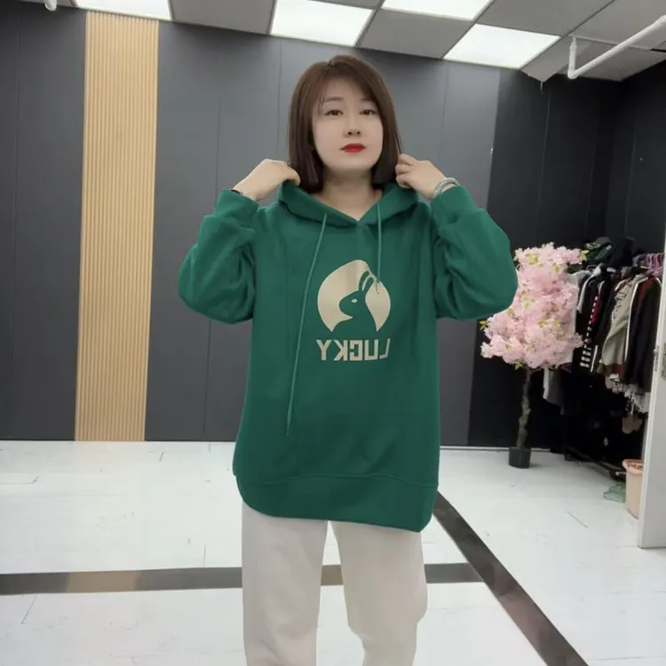 129-时尚大码洋气百搭显瘦气质连帽涂鸦宽松休闲卫衣