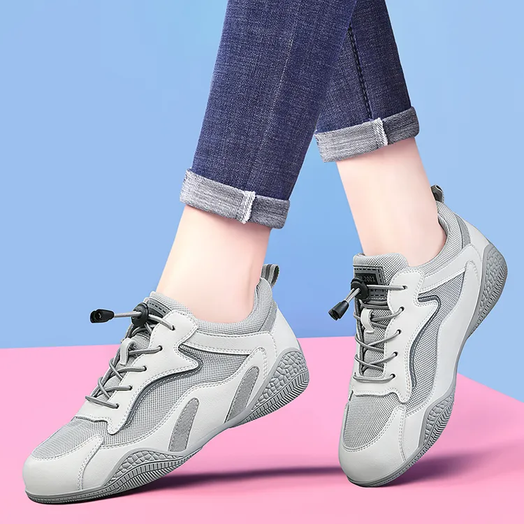 真皮软底轻便网面透气秋季平底小白鞋运动跑步网鞋女2025休闲旅游