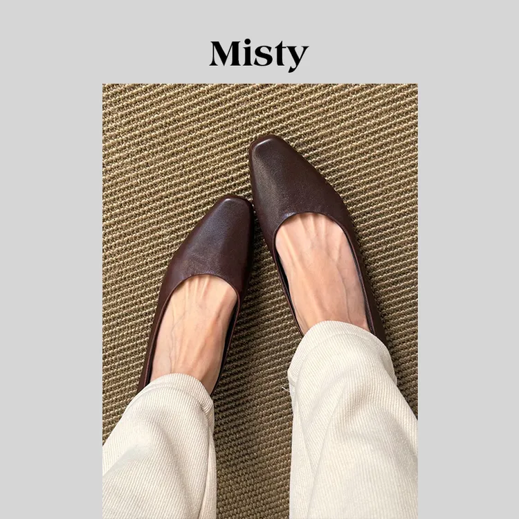 Misty雾屿女鞋|34-40|4cm|2025新款简约粗跟真皮平底通勤单鞋女
