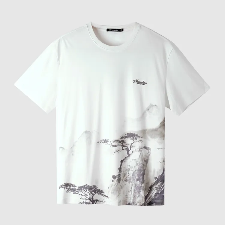 三针印花棉t恤男2025夏季新款圆领打底外穿宽松重磅短袖上衣