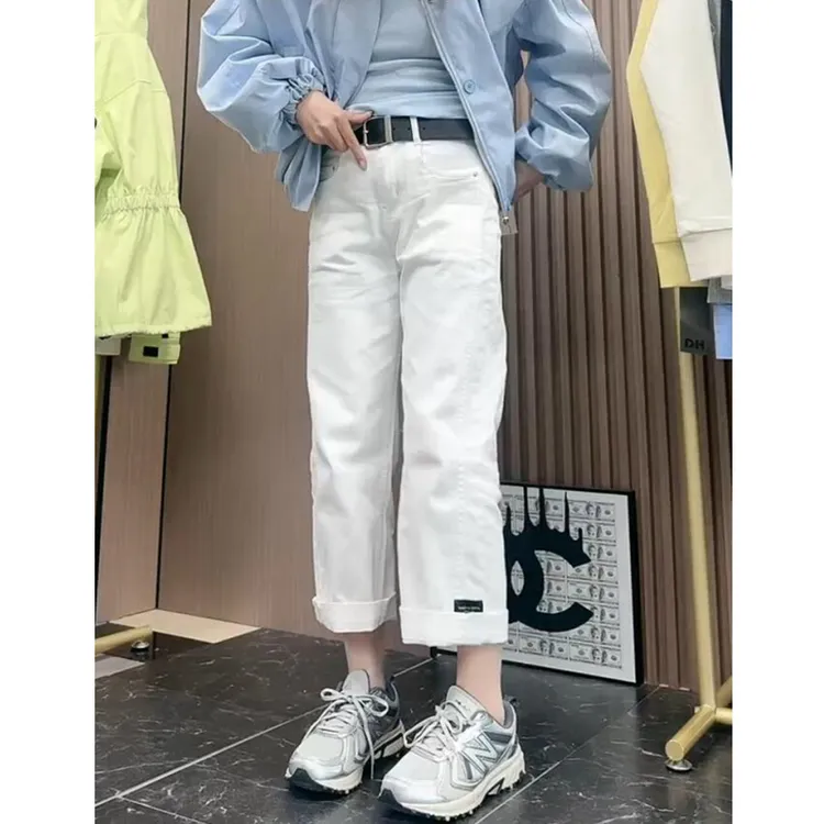 梨形身材穿搭高腰九分法棍牛仔裤女2025年春季新款大码显瘦直筒裤