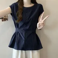 韩系高级感甜美减龄衬衫夏季通勤简约收腰显瘦百搭上衣0326#0.1