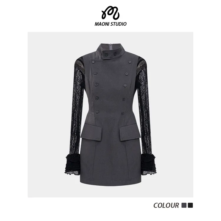 毛妮LADIESFIRST【星辰缀衣】双排扣马甲裙+喇叭袖内搭套装 L2442