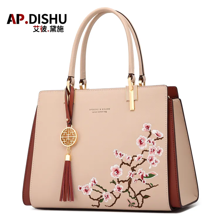 轻奢品牌国风刺绣真皮女士包包手提包大气送老婆情人节生日礼物