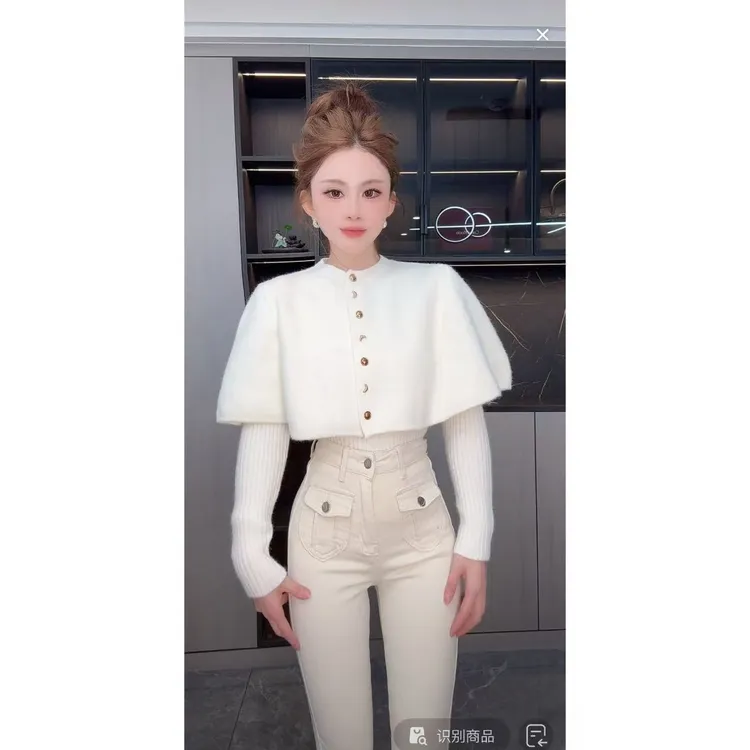 曼曼【秋明暮色】斗篷秋冬显瘦百搭针织毛衣两件套25932#