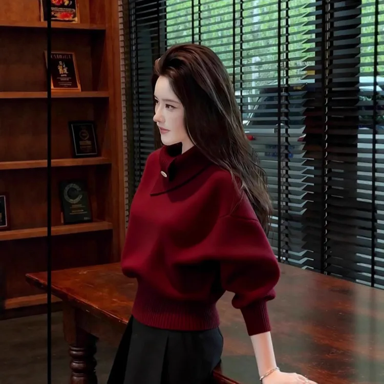 爆款秋冬季时尚轻熟韩版气质淡人高知氛围感巨好看纯色针织衫上衣