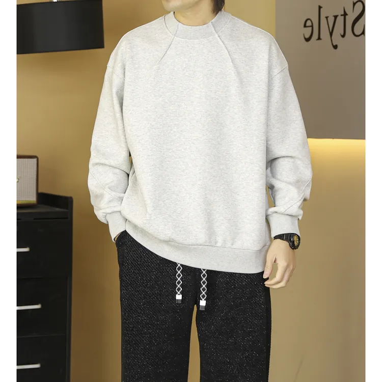 冬季新款纯色加绒加厚卫衣简约大方宽松男士长袖百搭套头卫衣