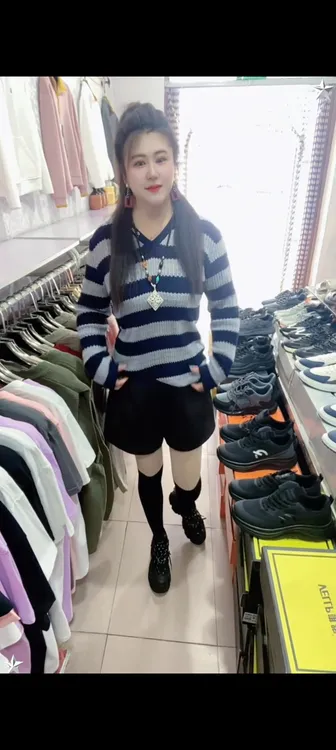 可机洗针织秋季条纹圆领毛针织衫上衣网红加厚秋冬