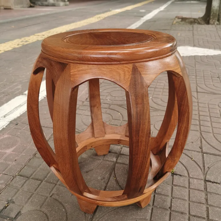 大果紫檀木国标红木鼓凳圆鼓实木鼓凳榫卯结构原木色抛光上蜡工艺