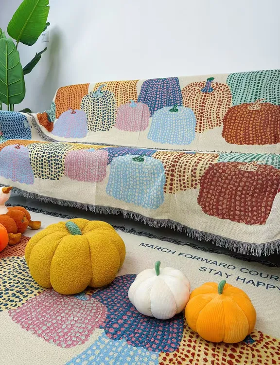 【三人座】南瓜90*240±5cm升级版加厚加密防滑色织提花刺绣沙发巾