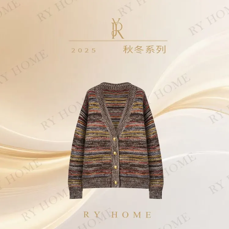 【容雨RYHOME】羊毛混纺v领条纹蝴蝶元素针织开衫毛衣253M3326