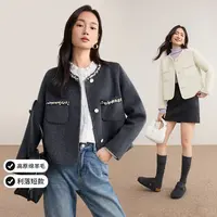 尚都比拉【轻奢小香风】重工花边钉珠小香风利落短款毛呢外套E2038