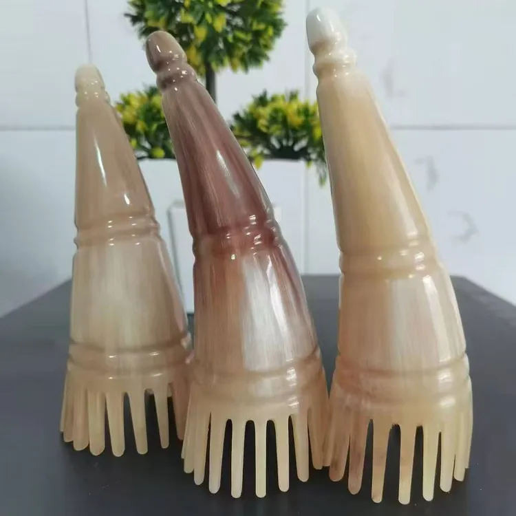 新款正宗天然牛角圆筒头部按摩梳刮痧疏通头疗专用拨筋点穴牛角梳