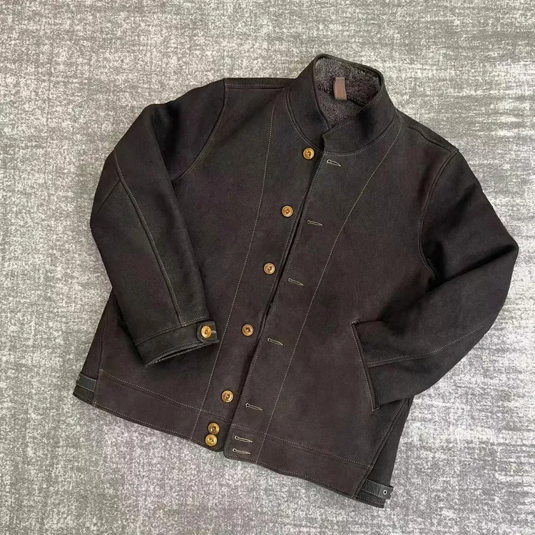爱因斯坦同款醇植浆染复古做旧原生态男款皮毛一体冬季外套2502