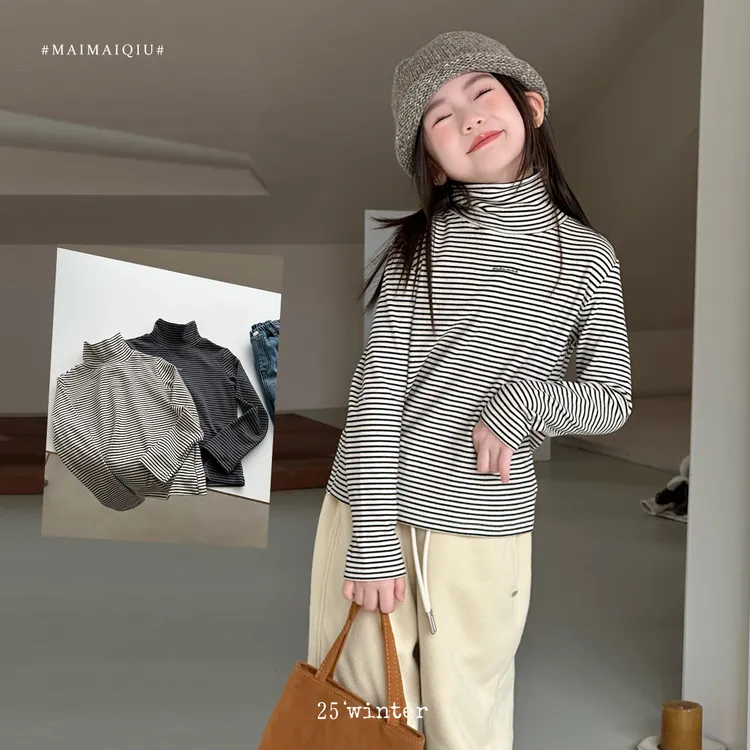 「麦麦秋」【人气榜】超柔绒女中大童冬季休闲条纹打底衫上衣GD2213