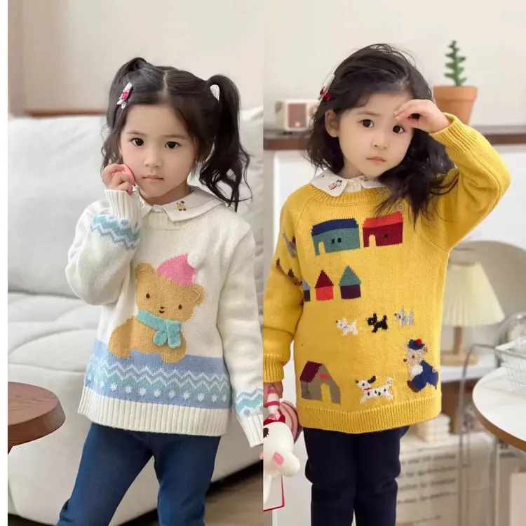 （现货）儿童小房子圆领卡通秋冬洋气加厚套头毛衣童装针织衫宝宝