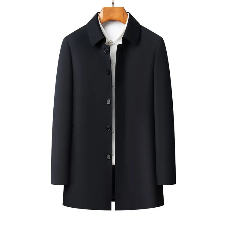 春秋新款中年男士商务休闲翻领行政风衣爸爸装抗皱免烫中老年外套