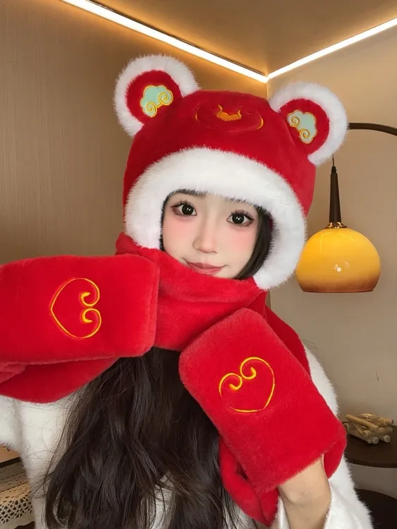 【正版授权】巳巳如意春晚同款2025蛇年帽子毛绒保暖冬季送礼三合一