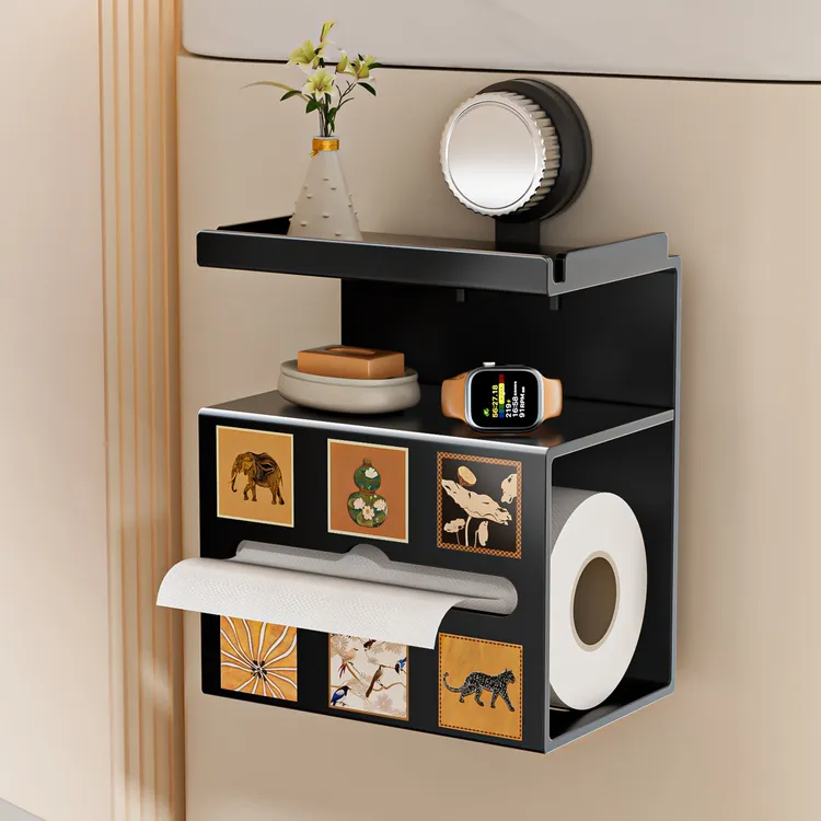 中古风卫生间吸盘纸巾盒免打孔吸盘抽纸架厕纸放置盒洗手间厕纸盒