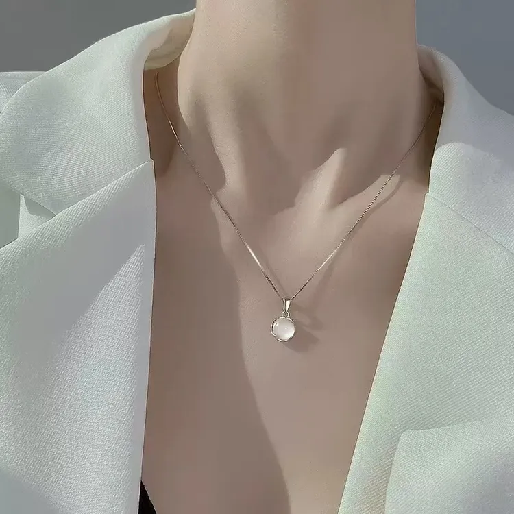 非金属布艺吊坠 猫眼石吊坠项链女轻奢精致设计感小众锁骨链百搭