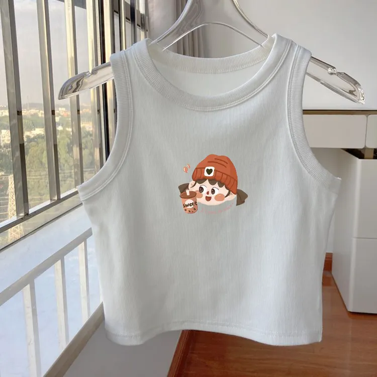 洋气多巴胺印花女童工字背心夏季款卡通无袖男童宝宝上衣吊带T恤
