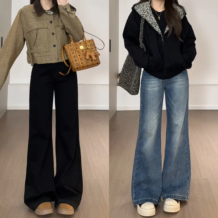 阔腿微喇牛仔裤女2025秋冬新款高腰宽松显高显瘦遮肉垂感拖地喇叭