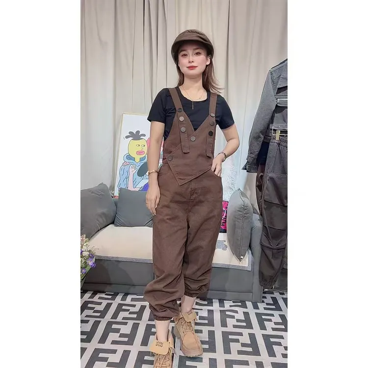 2025网红时尚休闲显瘦设计感百搭宽松韩版洋气水洗牛仔棉布背带裤